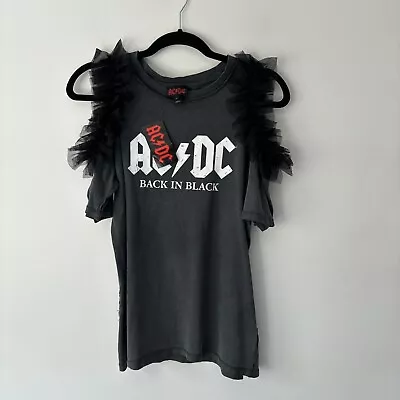 Buy River Island AC/DC Officially Licensed Black Cold Shoulder Tshirt Size 8  • 21.99£