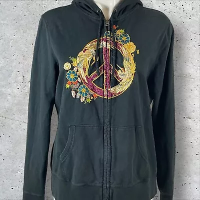 Buy Lucky Brand Hoodie Womens XL Hippie Embroidered Asian Full Zip Peace Love D92 • 33.73£