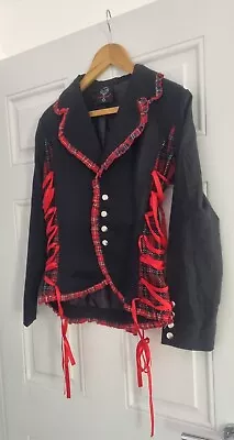 Buy  PUNK Black  & Red Tartan Ribbon Lace Kwai Punk Jacket Large More Medium • 10£