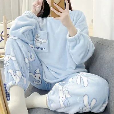 Buy Cute Cartoon Pajamas Kawaii Sanrioed Kuromi My Melody Cinnamoroll Flannel Pullov • 21.91£