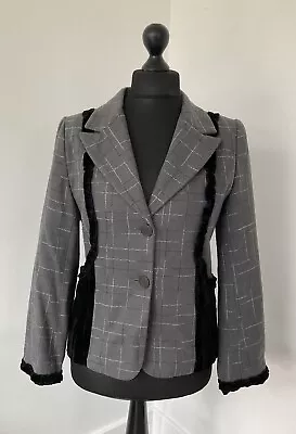 Buy Save The Queen Designer Wool Mix Grey & Black Velvet Pockets Jacket UK 16/18 • 29.99£
