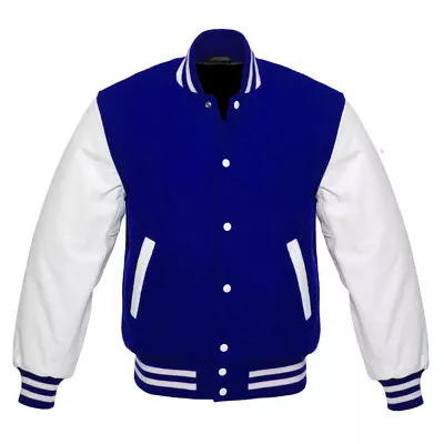 Buy Black/Red/Pink/Maroon/Blue/ Wool Varsity Bomber Jackets White Real Leather Arms • 79£