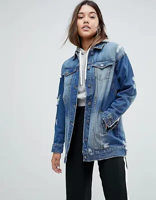 Buy Noisy May Distressed Denim Jacket Size 10 RRP £54 Rarely Worn • 17.49£