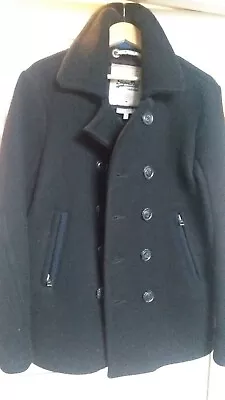 Buy Superdry Pea Coat Black Heavyweight Large Slim Fit • 30£