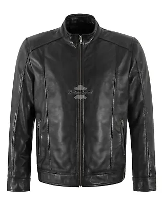 Buy Men's Classic Genuine Leather Jacket Black Casual Fashion Biker Style Jacket • 119.96£