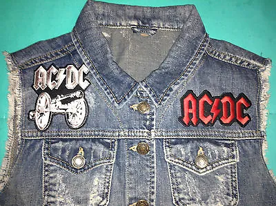 Buy AC:DC Girls Denim Cut-Off Waistcoat Vest Gilet Jacket Those About To Rock Salute • 38.99£