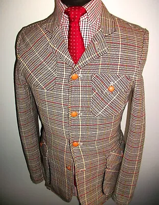 Buy TWEED CHECK Hacking Norfolk JACKET BLAZER COAT 36 Yellow Green Red SPORTS Suit • 14.99£