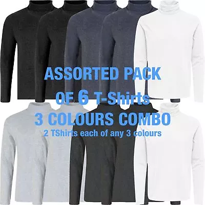 Buy Mens 6 Pack Roll Turtle Neck Shirts T Shirt Cotton Top Assorted Multi Pack Tee • 16.99£