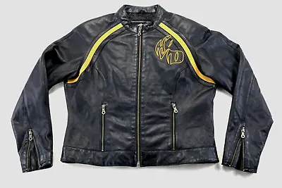 Buy Harley Davidson Womens Riding Jacket L Black Leather Red Yellow Rare Soft Zip • 278.49£