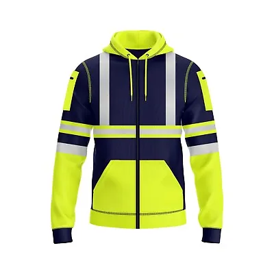 Buy High Visibility Hoodie Jacket Zips Pocket Front Zip Contrast Hooded Sweat Shirts • 24.99£