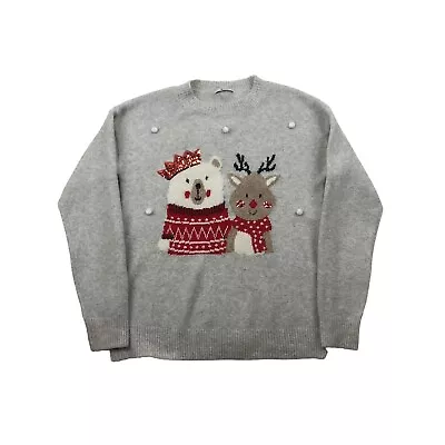 Buy TU Woman Reindeer Polar Bear Xmas Christmas Jumper Grey UK 8 • 9.99£