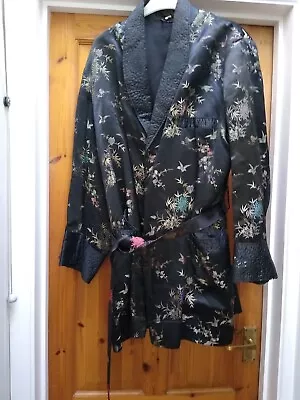 Buy A Lovely Vintage Oriental Embroidered Black Satin Lounge Coat/Jacket • 8£