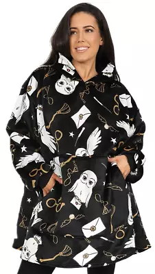 Buy Harry Potter Hedwig Ladies Black Oversized Luxury Fleece Blanket Hoodie W23 • 34.99£