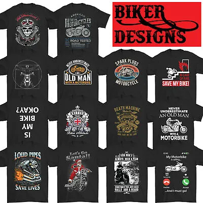 Buy BIKER T-SHIRT Motorbike Motorcycle Cafe Racer Chopper Bike Mens Funny Skull Top • 10.99£