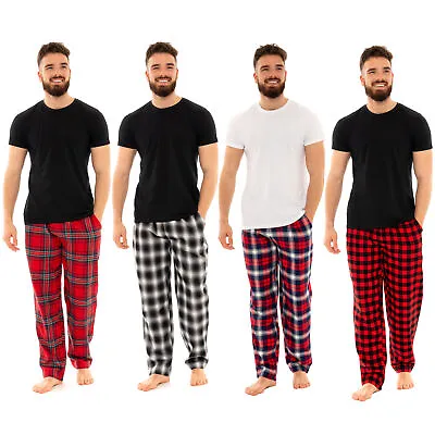 Buy Mens Lounge Pyjamas Set Short Sleeve T-Shirt Flannel Trouser PJ Nightwear Gift • 13.98£