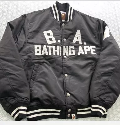 Buy A Bathing Ape Bape Varsity Jacket Letterman Nylon Small Black • 165£