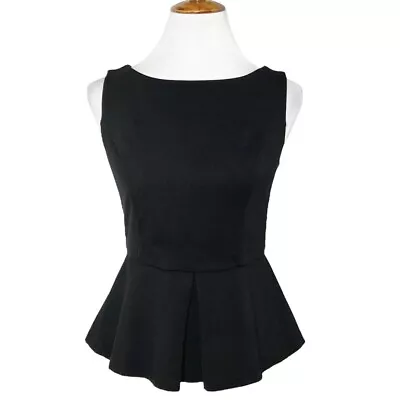 Buy Modcloth Black Sleeveless Pleated Peplum Ponte Knit Top Size Medium • 25.15£