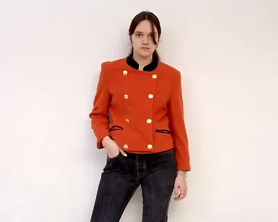Buy Women's L Wool Blazer Jacket Orange Coat Double Breasted Marching Band VTG • 46.80£