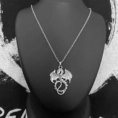 Buy  Unisex Vintage Look Silver Viking Punk Dragon Pendant Necklace Jewellery Gift • 3.99£