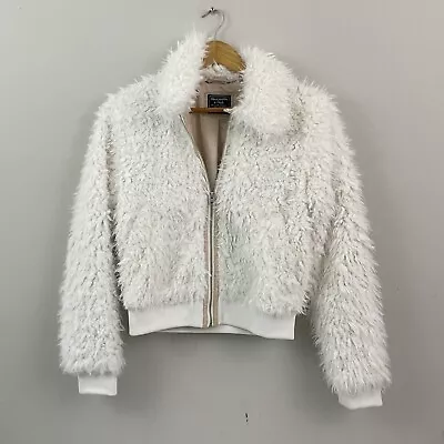 Buy Abercrombie & Fitch Jacket Sherpa Plush Fuzzy Teddy White Zip Womens Small • 0.78£