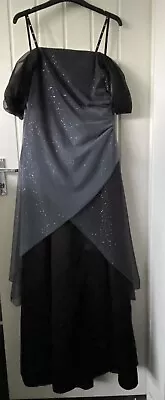 Buy Ladies Jump Apparel Black Grey Sparkle Overlay Dress - UNIQUE Goth Wedding Gown • 19.99£