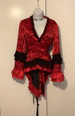 Buy MERCY Red Black Brocade Gothic Steampunk Jacket With Tails Lace Corset S 8/10 • 25£