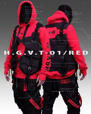 Buy Men's Techwear Red Jacket Vest Fleece Pullover Hoodie Holygrail H.G.V.T-01/RED • 236.95£
