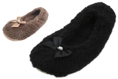 Buy Atania Ladies Fleece Ballerina Slippers With Bow • 6.99£