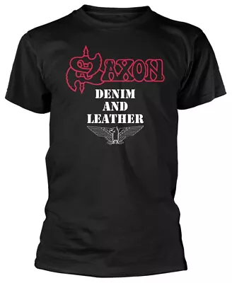 Buy Saxon Denim And Leather Black T-Shirt OFFICIAL • 17.79£