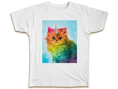 Buy Unicorn Rainbow Cat T-Shirt - Funny Kitten Unisex Men Women Top Birthday Gift • 7.99£