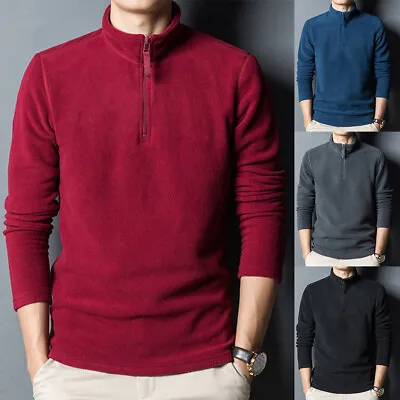Buy Men Winter Warm Double-sided Fleece Zipper Long Sleeve T-Shirt Stand Pullover 、 • 6.61£