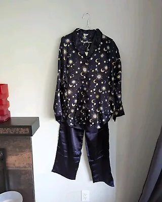 Buy Vintage 90's Y2K 00's Celestial Satin Pajamas Top Sleepwear Sz XL Sun Moon Stars • 33.14£