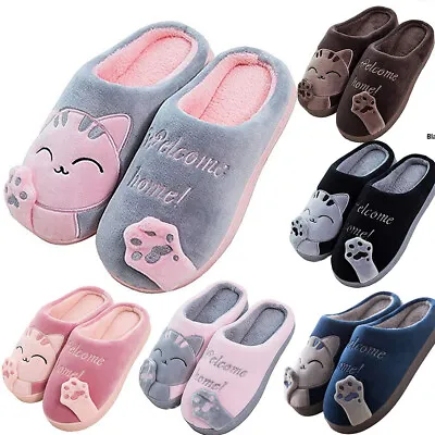 Buy Womens Cute Cat Plush Slippers Indoor Winter Warm Anti-Slip House Shoes UK STOCK • 8.49£