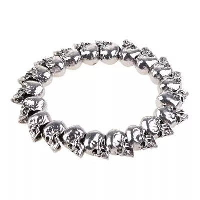Buy Heavy Skull Bracelet With String Punk Silver Color Polished Jewelry For Men • 7.93£