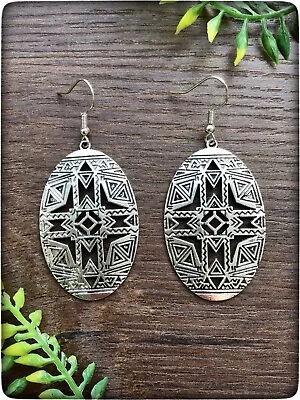 Buy NEW Silver Colour Ancient Style Boho Bohemian Aztec African Hippy Earrings • 15.99£