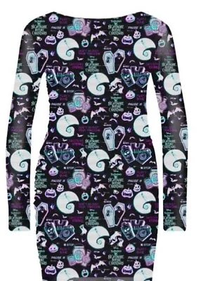 Buy * Nightmare Before Christmas Glitch All Over Print Mesh Bodycon Dress Official * • 35£
