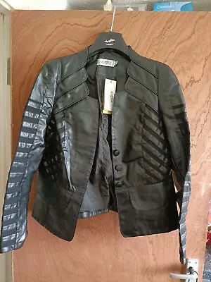 Buy Ladies Black Fitted Faux Leather Jacket Size 10 - 12 • 20£