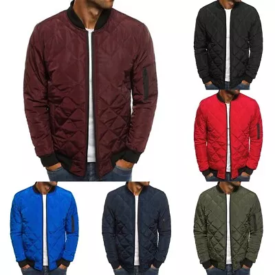 Buy Stylish Mens Stand Collar Winter Puffer Coat Zip Up Quilted Jacket Royal Blue • 20.43£