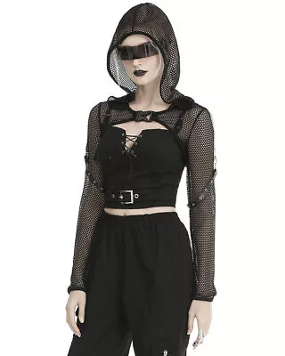 Buy Dark In Love Cyberpunk Hooded Bolero Shrug Top Black Gothic Punk Fishnet Hoodie • 26.99£