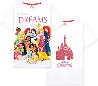 Buy Disney Princess T-Shirts Pink White Tops Girls Children F&F Age 3-4 2 Pack • 9.99£