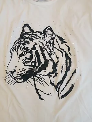 Buy Ladies Cotton T-Shirts With Black Tiger Print And Diamonds. Size 12 • 8£