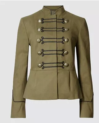 Buy M&S Khaki Black Military Bandstand Army Tailored Jacket Stretch 10 WORN ONCE • 9.99£
