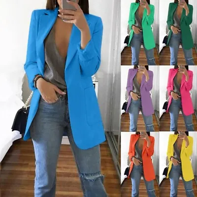 Buy Plus Size Womens Open Front Plain OL Blazer Suit Ladies Long Sleeve Jacket Coat • 26.39£