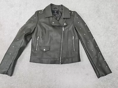 Buy Rino & Pelle Biker Jacket Size 10 EU 38 Faux Leather Khaki Green Studded Vegan • 16.99£
