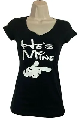 Buy  He's Mine  Pointing Hand Women's Size Small V Neck Black  T-Shirt Tee NWOT • 7.53£