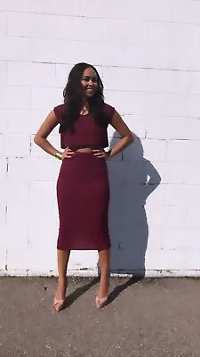 Buy Cropped Top And Skirt Set Burgundy Size SM Raw Edge • 30.88£