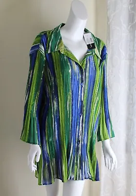 Buy NWT Maggie Barnes Sz 4X Art-to-Wear FUNKY WOW STRIPE ARTSY Crinkle TUNIC TOP • 55.90£