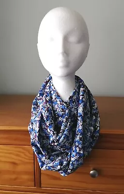 Buy Ladies Double Loop Infinity Scarf  Blue, Mauve, White And Black Floral Print  • 6.99£
