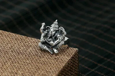 Buy Men 's 925 Sterling Silver Retro Lord Hindu Ganesha Ring Womens Jewellery A3139 • 44.14£