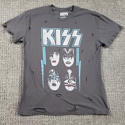 Buy Kiss Shirt Kids XL Gray Thrashed Rock Band Tee • 26.05£